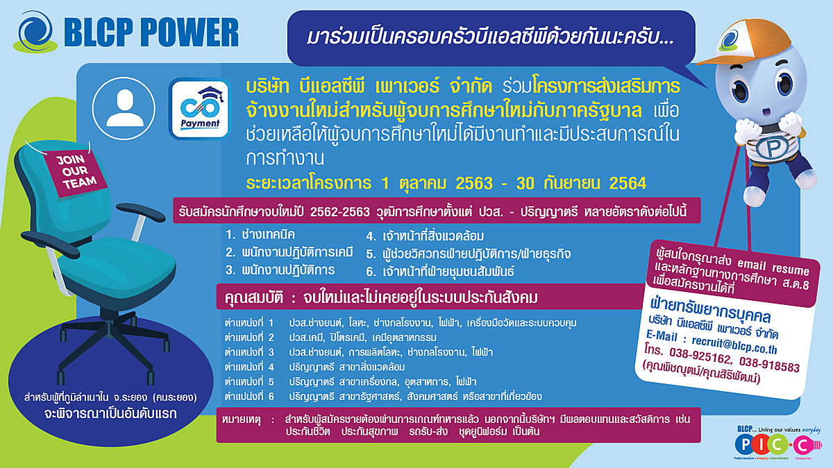 บริษัท-บีแอลซีพี-เพาเวอร์-จำกัด-เข้าร่วมโครงการส่งเสริมการจ้างงานใหม่สำหรับผู้จบ